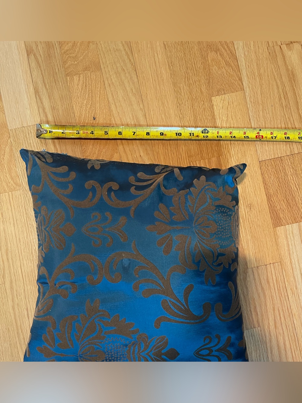 Blue Damask Decorative Pillow with Gold Pattern - Picture 2 of 4